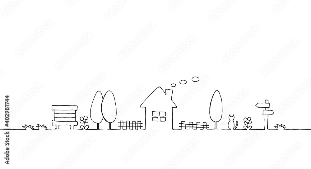 田舎の風景の手描き線画イラスト Stock Vector Adobe Stock