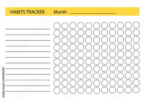 Monthly planner habit tracker template. Vector flat illustration. Habit tracker template.