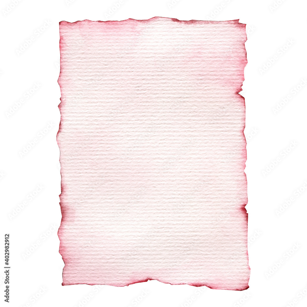 Obraz premium A sheet of old romantic pink paper. Handmade watercolor closeup illustration. For design concepts of mail, correspondence, message, background, template, greeting card, invitation.