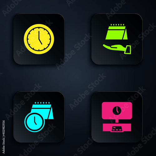 Set Smart Tv time, Clock, Calendar and clock and . Black square button. Vector.