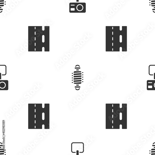 Set Action extreme camera, Bicycle suspension and lane on seamless pattern. Vector.
