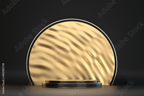 Fotografía Abstract black nd gold stage podium mock up for product display 3d rendering