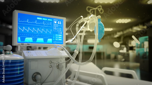 ICU lung ventilator in clinic, cg medicine 3d illustration