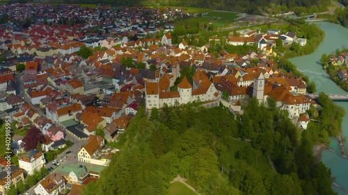 Aerial view of the old town of the city Füssen in Bavaria, Germany on a sunny day in spring. photo