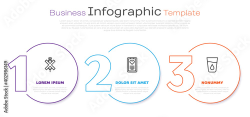 Set line No doping syringe, Medical clipboard and Glass with water. Business infographic template. Vector.