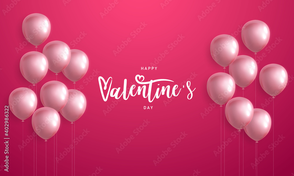 pink white balloons, concept design template holiday Happy valentines Day, background Celebration Vector illustration.