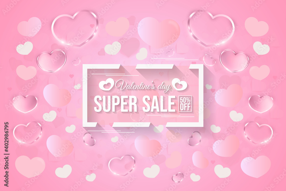 Valentine's day super sale with hearts background