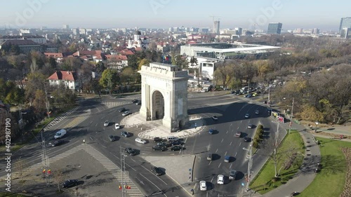 Arch of Triumph is a historic landmark of Bucharest and a symbol of the city. On December 1, Romanians celebrate National Day, Arch de Triumph is the main stage for the military parade in Bucharest photo