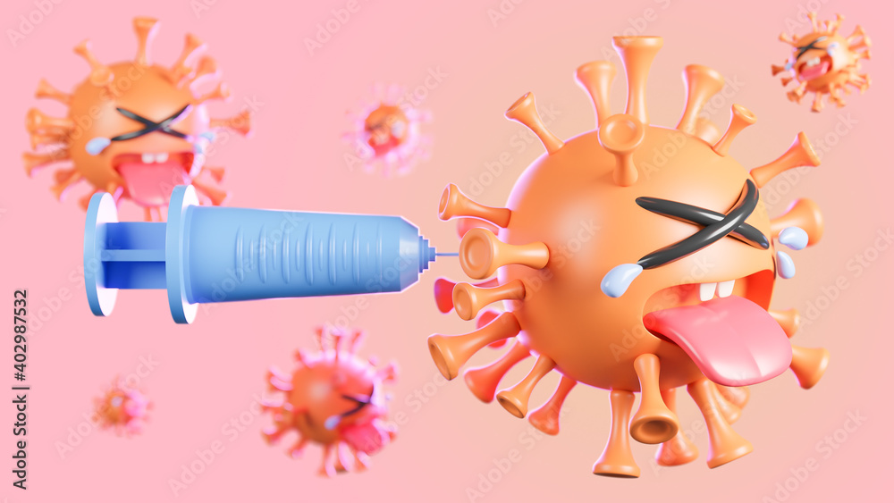 Crying Cute Orange Colona Virus Character Being Injected With Syringe