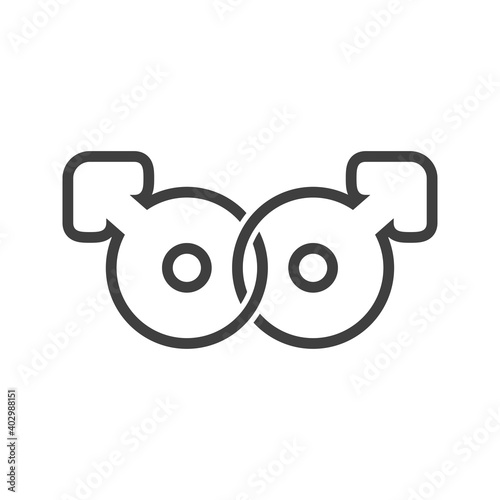 Logotipo sexo homosexual. Símbolos masculinos unidos en lineas en color gris