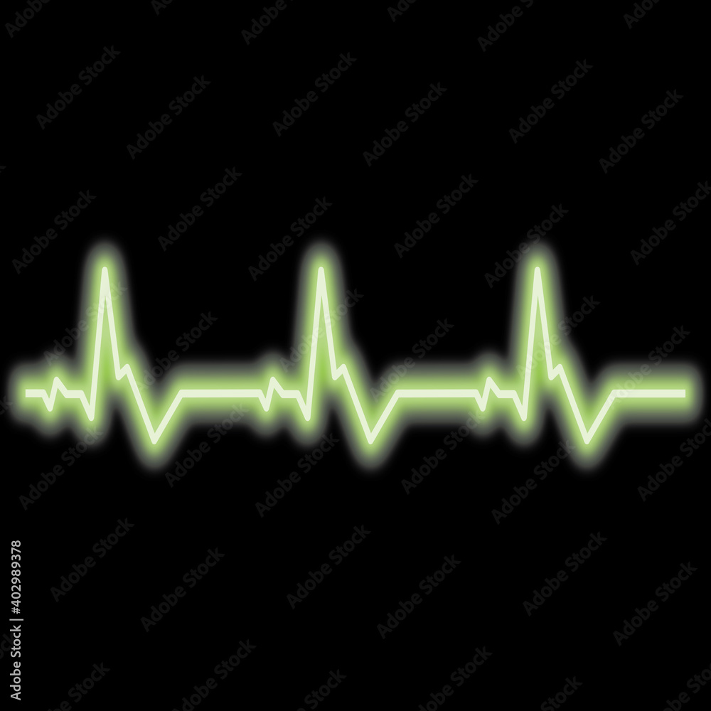 Neon heartbeat. Neon heart pulse graphic. Heartbeats cardiogram. EKG heart line. Vector illustration.