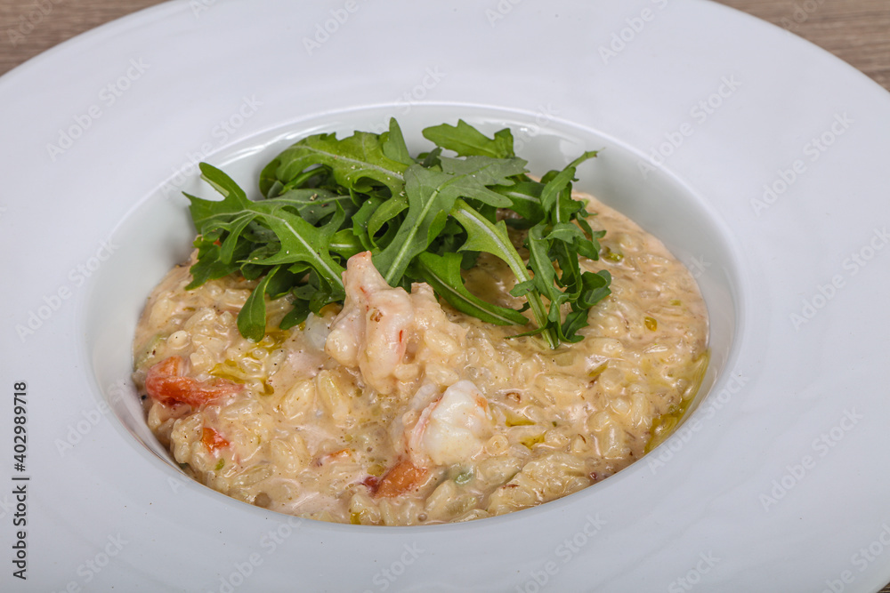 Italian risotto with prawn and rucola