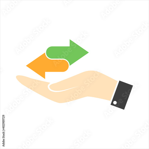 hand holding two arrows on a white background. Vector