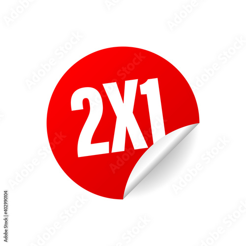 2X1 red half price commercial tag isolated on white background. Vector illustration.