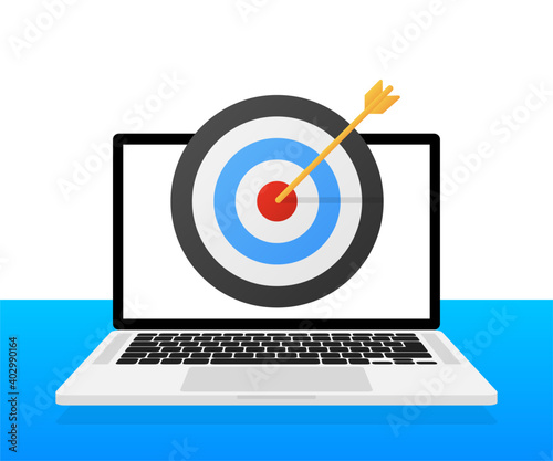 Online media, target audience, digital marketing, flat design vector concept with marketing icons on blue background.