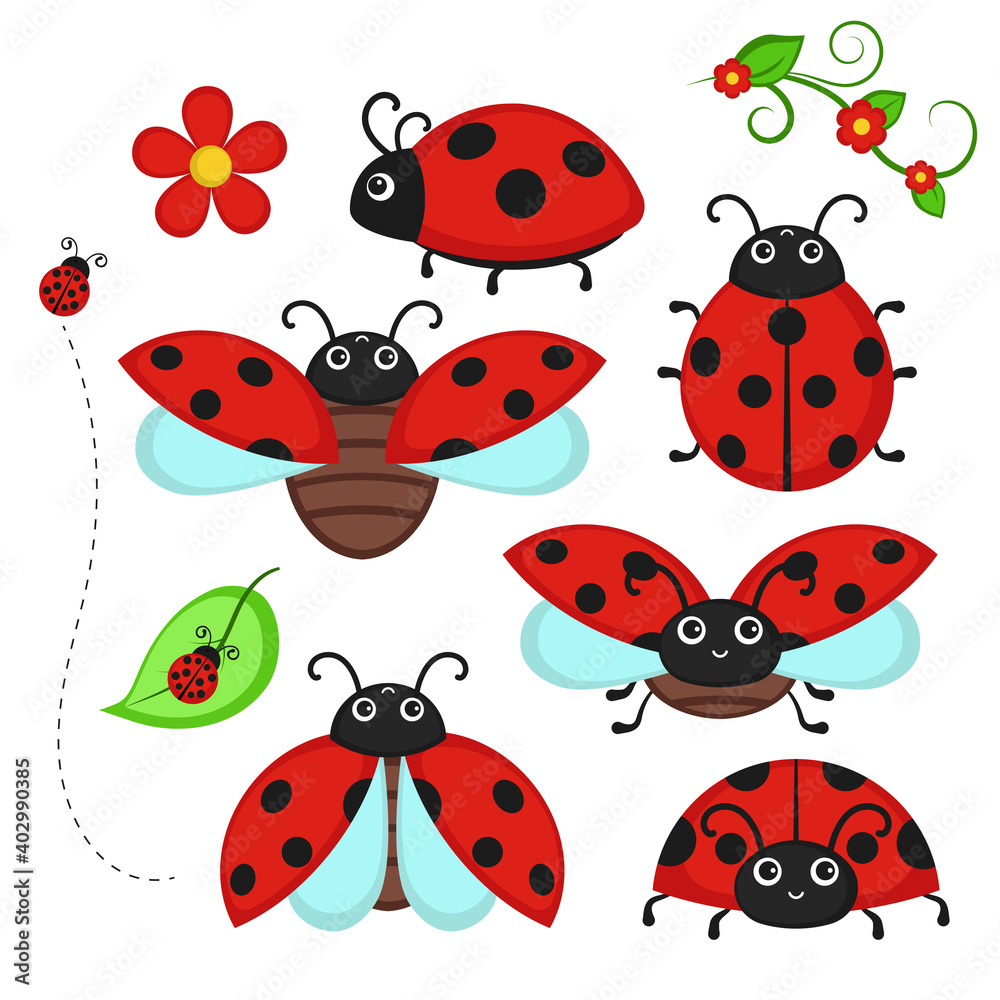 Set of ladybug characters. Set of ladybug characters.