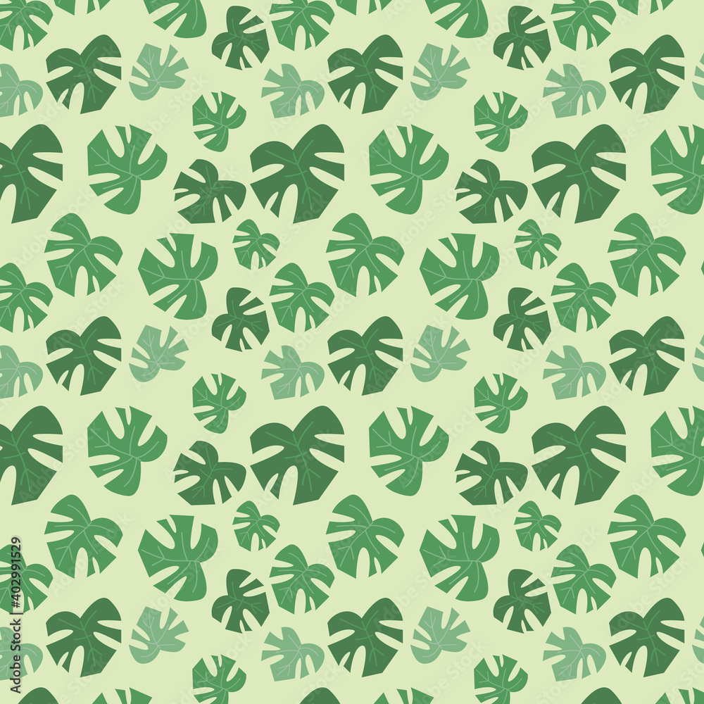 Vector seamless leaves pattern. Exotic monstera plant background.