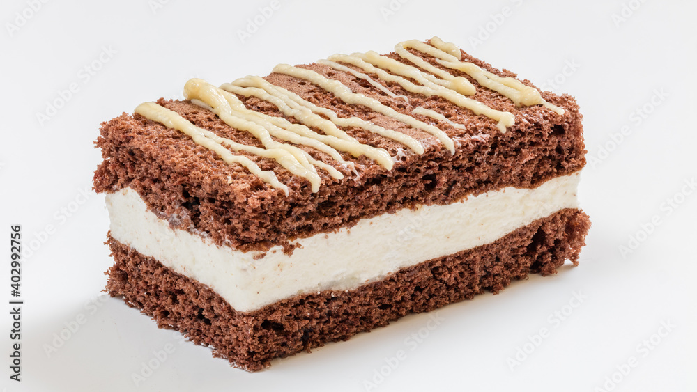 Cake pieces with cream, fruits, and chocolate Cake pieces with cream, fruits, and chocolate