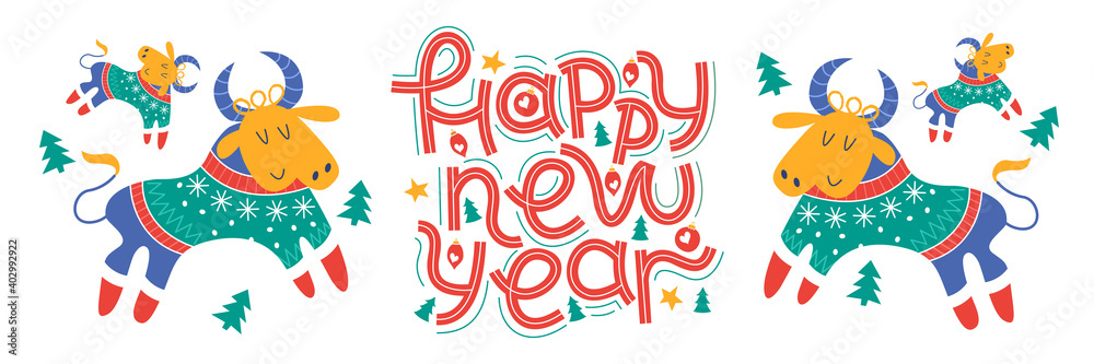 Happy new year. Vector greeting card, banner on white background. Happy new year. Vector greeting card, banner on white background.
