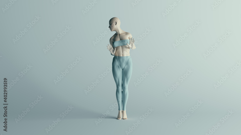 Futuristic Leaning Female Character in Turquoise Leggings and Small Top 3d illustration render Futuristic Leaning Female Character in Turquoise Leggings and Small Top 3d illustration render