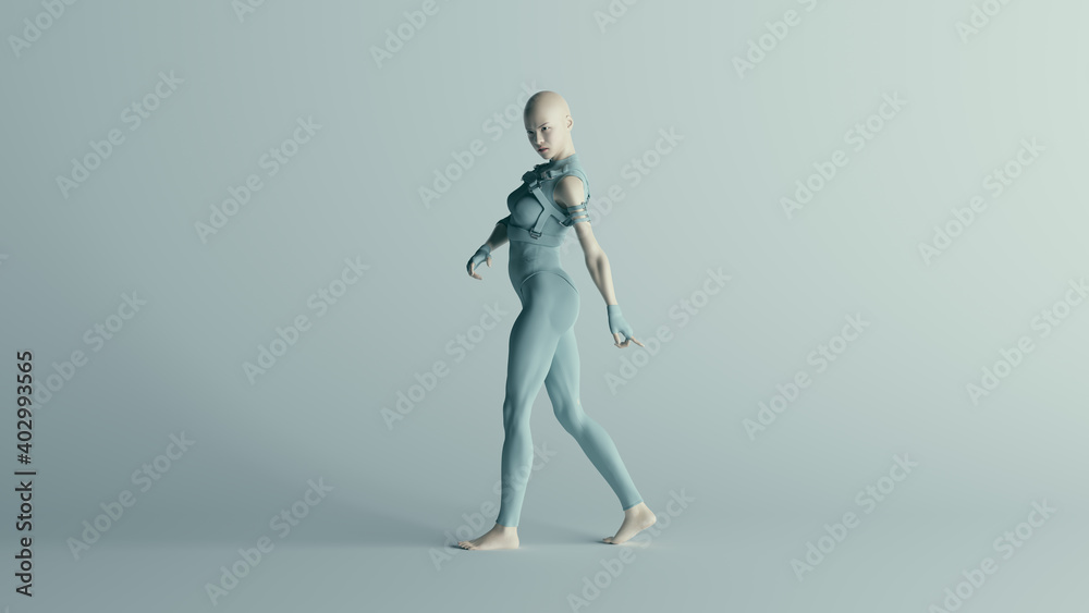 Futuristic Walking Female Character in Turquoise 3d illustration render Futuristic Walking Female Character in Turquoise 3d illustration render
