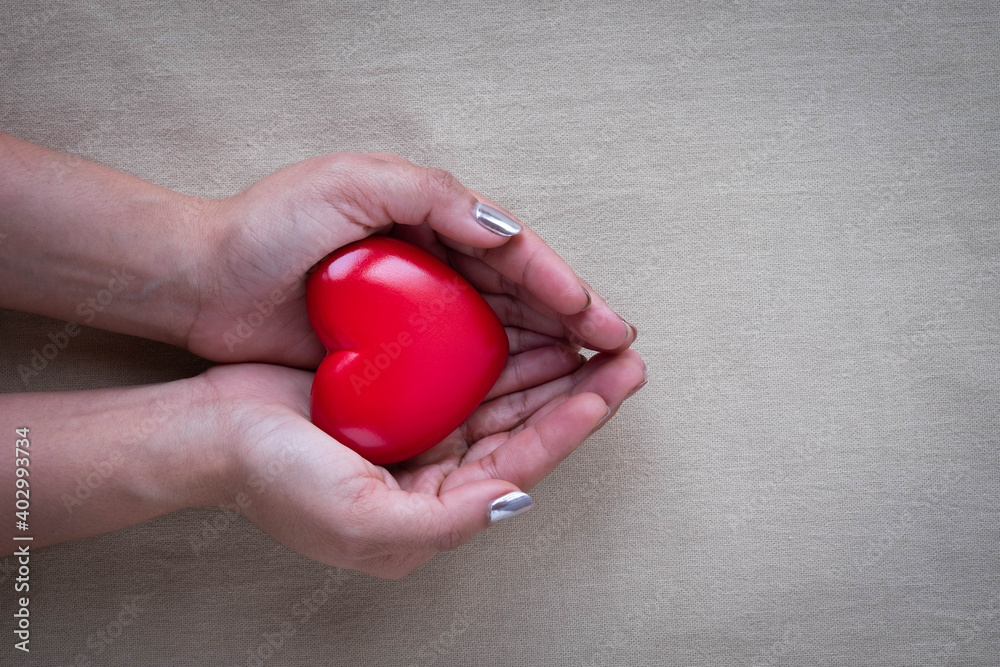 Close-up of hands holding red heart with family insurance, cardiogram and health care. Concept for love, Health care insurance and charity, world heart day, world health day. Close-up of hands holding red heart with family insurance, cardiogram and health care. Concept for love, Health care insurance and charity, world heart day, world health day.