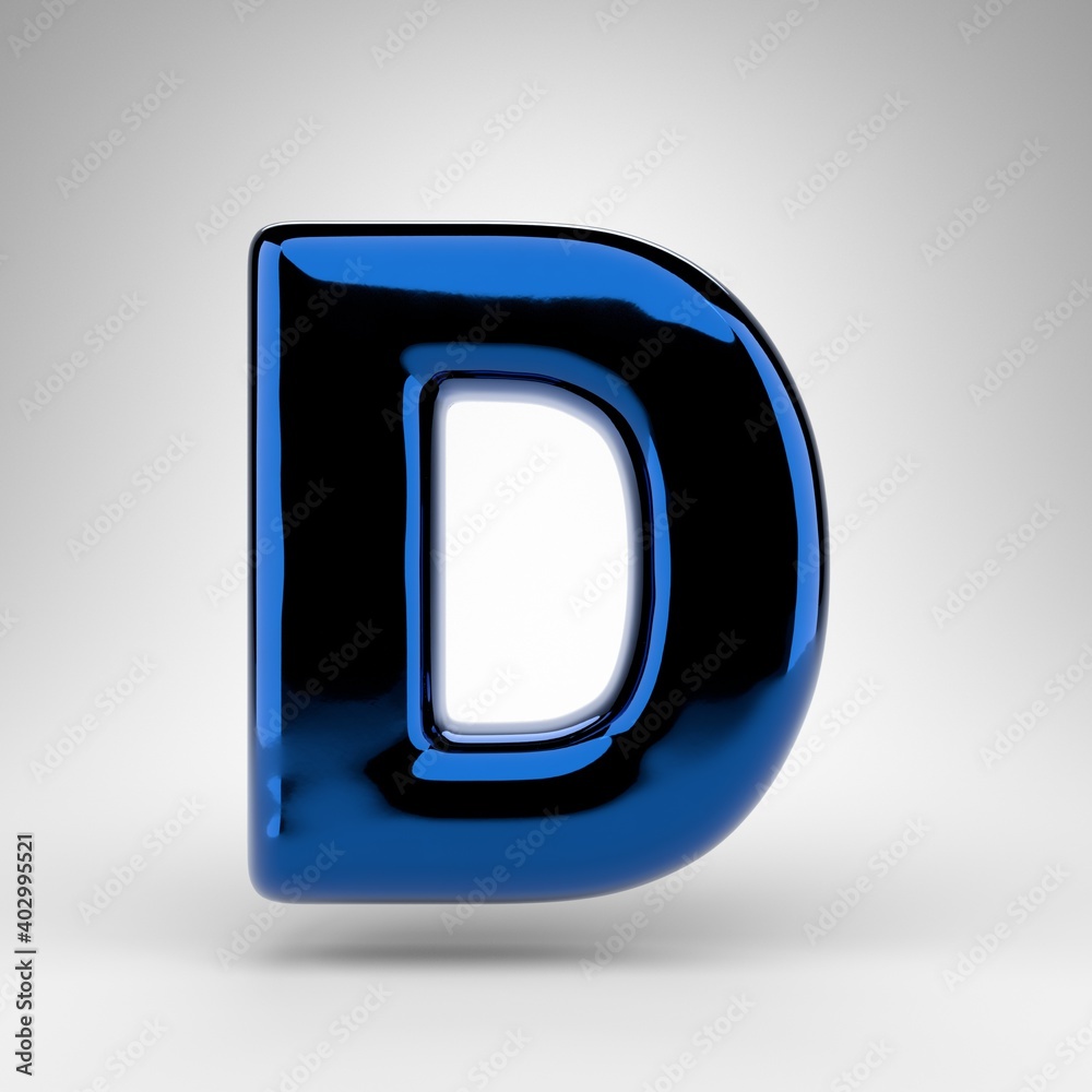 Letter D uppercase on white background. Blue chrome 3D letter with glossy surface. Letter D uppercase on white background. Blue chrome 3D letter with glossy surface.