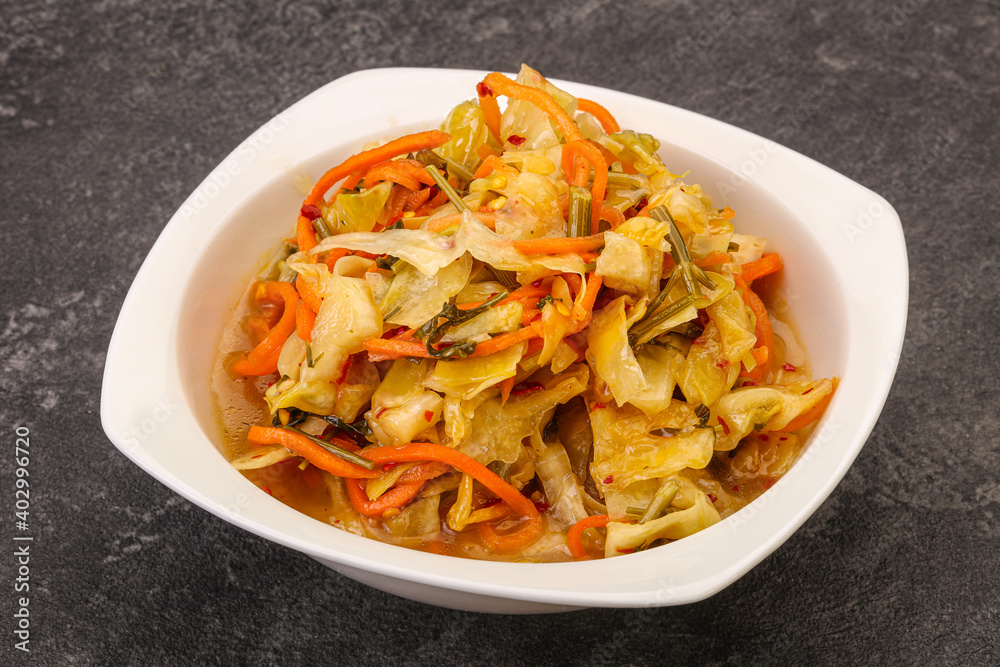 Spicy pickled cabbage with carrot