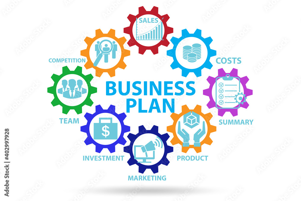 Business plan concept illustration with key elements Business plan concept illustration with key elements