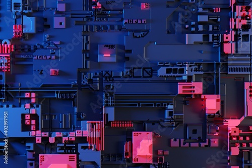 Circuit board or motherboard futuristic server code processing background. Technology background with circuit board or microchip futuristic server design.