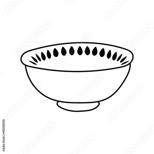 Vector hand drawn icon illustration of tea paila cup isolated on white background. Bowl with black elements