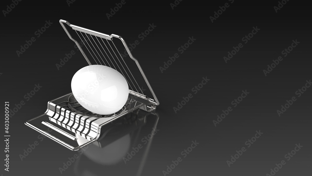egg slicer and egg black background one left angled 3D Render