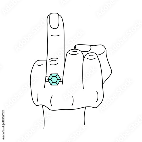 Vector illustration of bridges hand finger with blue ring 