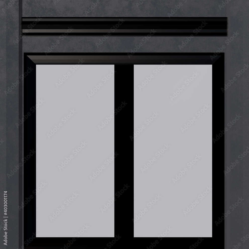 Prefabricated vertical window panels, modern residential Windows on a gray wall background. 3D-rendering Prefabricated vertical window panels, modern residential Windows on a gray wall background. 3D-rendering