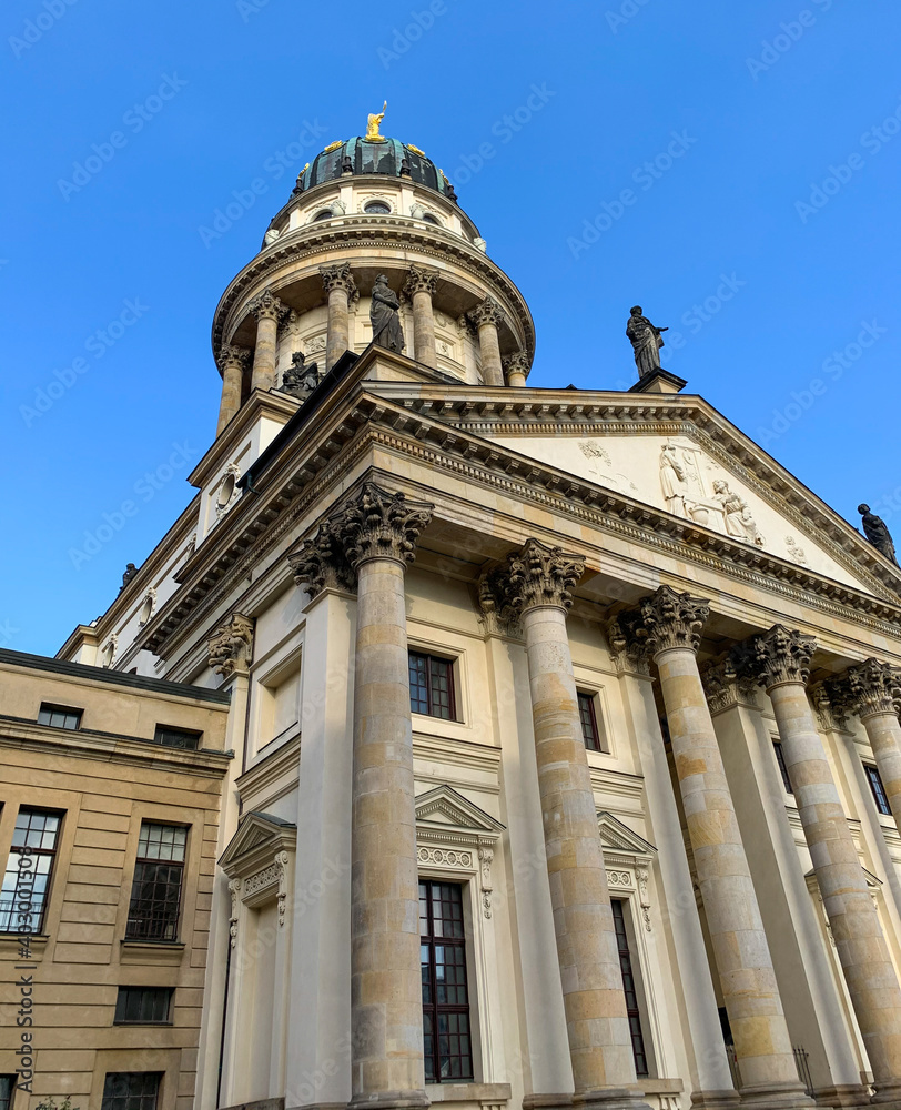 Low angle view of The French Church of Friedrichstadt in Berlin Germany
