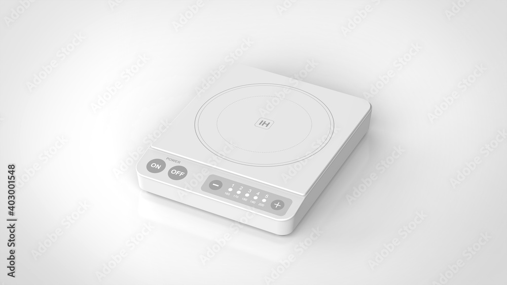 IH cooktop white white background one center angled 3D Render IH cooktop white white background one center angled 3D Render