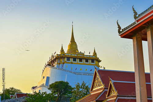 Golden Mountain at Wat SaKet Temple, A landmark of Bangkok, Thailand.