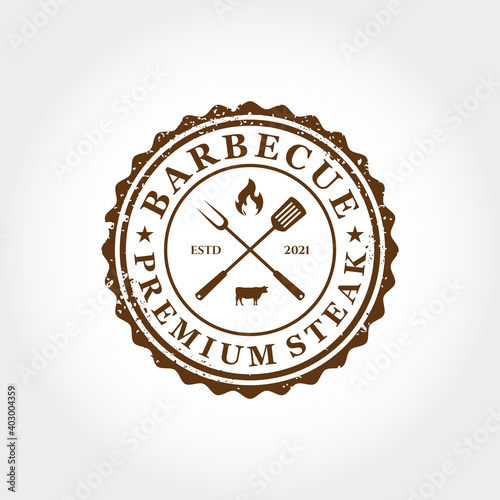 barbecue premium steak retro logo design vector