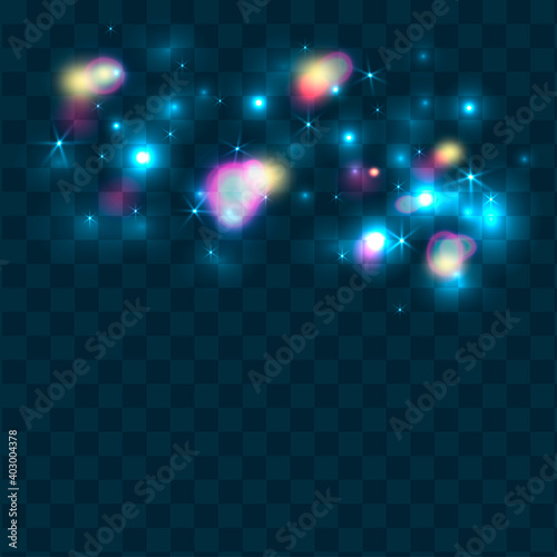 Glowing Light Holiday Party Background. Shiny Particles. Magic Sparks. Glow Effect Vector
