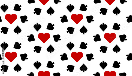 Seamless pattern with Playing card suits. Hearts, Spades. Endless background. Vector illustration.