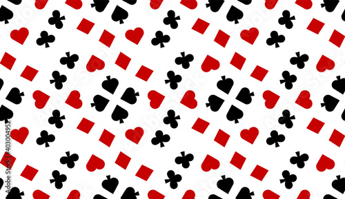 Seamless pattern with Playing card suits. Hearts, Spades, Diamonds, Clubs. Endless background. Vector illustration.