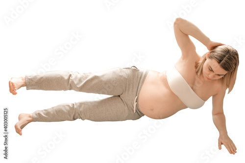 pregnant woman exercising fitness aerobics isolated 