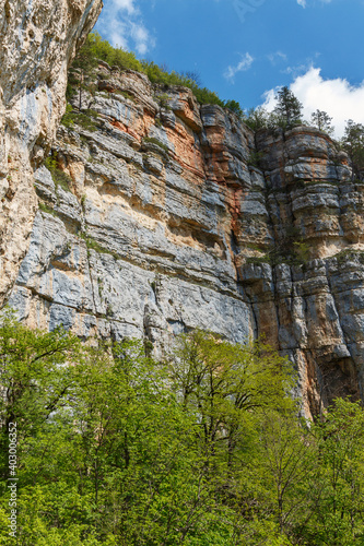Mountain rocks with blue sky at springtime
