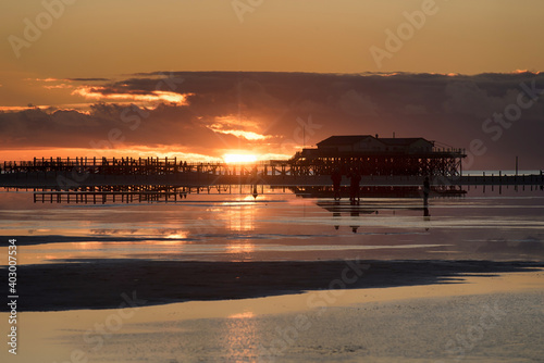 Sundown at the beach of Sankt Peter-Ording in Germany