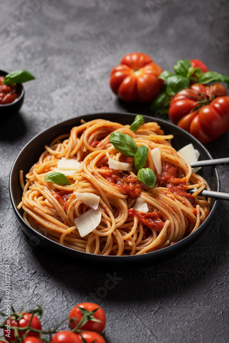 Traditional Italian pasta with tomato sauce