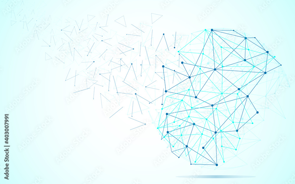 Global network concept. Technology connection background. World globe blockchain technology background connect dots and lines. Abstract concept. Digital network technology, vector background