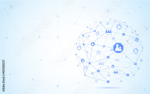 Global network concept. Technology connection background. World globe blockchain technology background connect dots and lines. Abstract concept. Digital network technology, vector background
