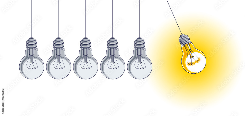 Light bulb Newton cradle pendulum idea, vector illustration. Light bulb Newton cradle pendulum idea, vector illustration.