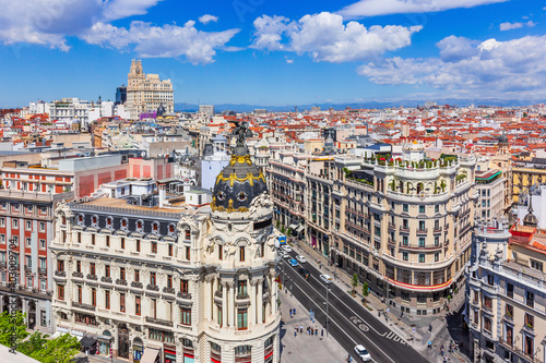 Madrid, Spain. Aerial view of Gran Via, main shopping street in Madrid. photo