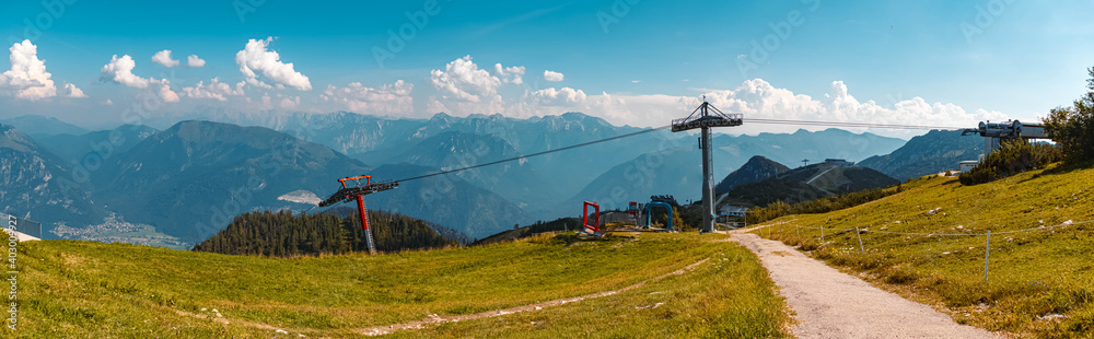 High resolution stitched panorama of a beautiful alpine summer view at the famous Feuerkogel summit, Ebensee, Salzkammergut, Upper Austria, Austria